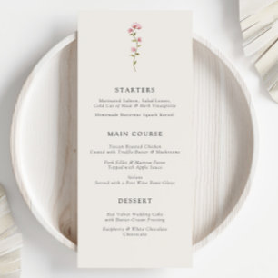 Minimal Wildflower Beige Boho Bloemen Huwelijk Menu