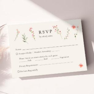 Minimal Wildflower Beige Boho Bloemen Huwelijk RSVP Kaartje