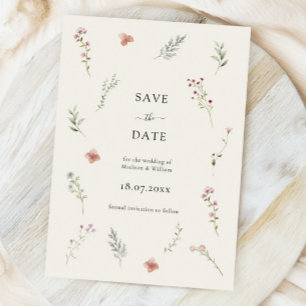 Minimal Wildflower Beige Boho Bloemen Huwelijk Save The Date