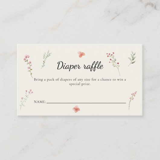 Minimal Wildflower Boho Baby shower Luier Raffle Informatiekaartje (Voorkant)