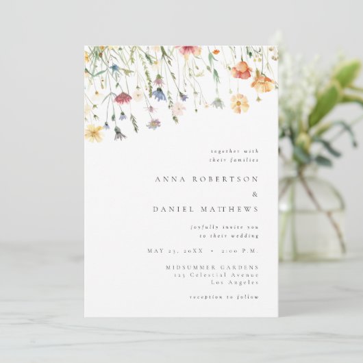 Minimal Wildflower QR Code Wedding Invitation (Debout devant)