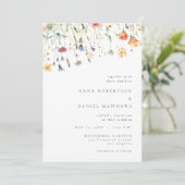 Minimal Wildflower QR Code Wedding Invitation Kaart (Staand voorkant)