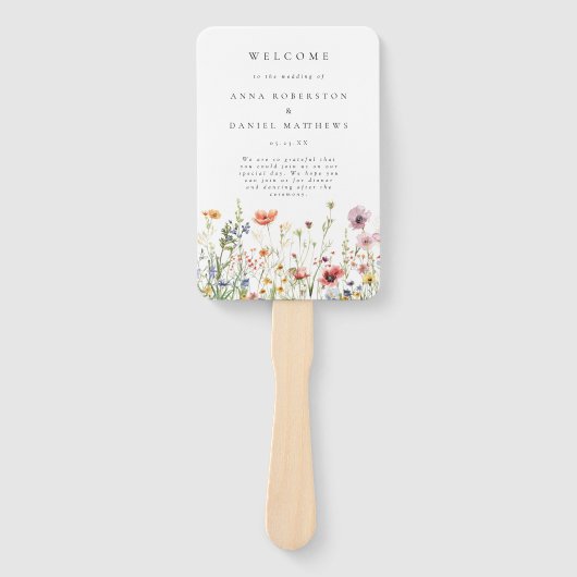 Minimal Wildflower Wedding Program Handwaaier (Voorkant)