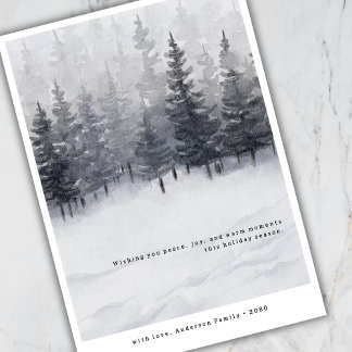 Minimal Winter Art Pine Trees Snow Greetings  Feestdagenkaart