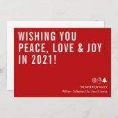 Minimal Wishing You Peace Love Joy 2021 Nieuwjaar Feestdagenkaart (Voorkant / Achterkant)
