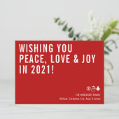 Minimal Wishing You Peace Love Joy 2021 Nieuwjaar Feestdagenkaart (Staand voorkant)