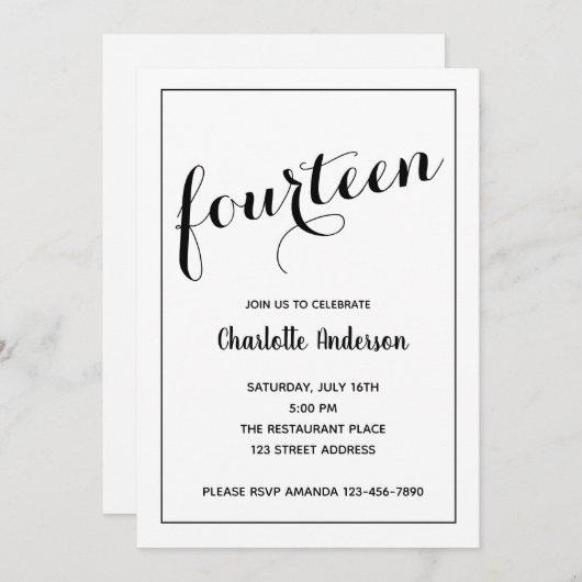 Minimale 14e verjaardag zwart-wit kaart (Voorkant / Achterkant)