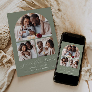 Minimale 3-foto Collage Arch Sage Green Save The Date