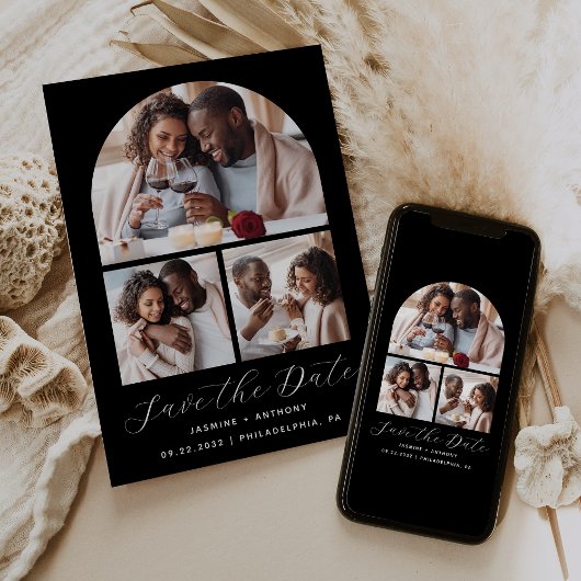 Minimale 3-foto Collage Arch Zwart en Wit Save The Date
