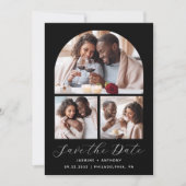 Minimale 3-foto Collage Arch Zwart en Wit Save The Date (Voorkant)