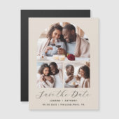 Minimale 3-Photo Arch Beige Bewaar de datum Magnetische Uitnodiging (Voorkant / Achterkant)