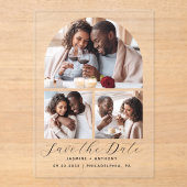 Minimale 3-Photo Arch Collage Sla de datum op Acryl Uitnodigingen (Voorkant)