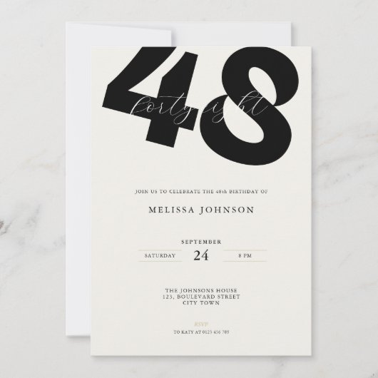 Minimale 48e verjaardagsuitnodiging - Vet Typo Kaart (Voorkant)