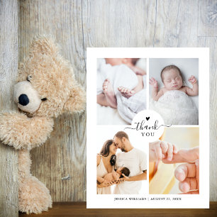 Minimale 4 foto collage baby shower bedankkaart briefkaart