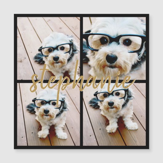 Minimale 4 foto-collage - Zwart - Gouden scripttek (Voorkant)