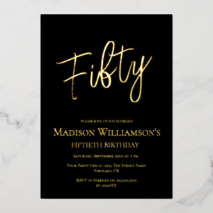 Minimale 50e verjaardag voor zwart en goud folie uitnodiging