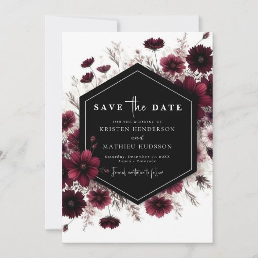 Minimale aangepaste Bourgogne bruiloft Save The Date (Voorkant)