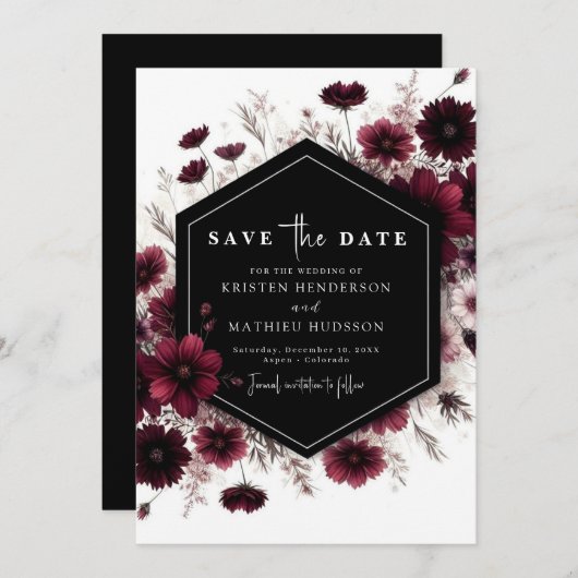 Minimale aangepaste Bourgogne bruiloft Save The Date (Voorkant / Achterkant)
