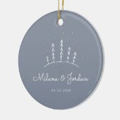 Minimale aangepaste couple Names Blue Modern Photo Keramisch Ornament (Links)