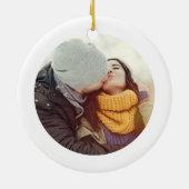 Minimale aangepaste couple Names Blue Modern Photo Keramisch Ornament (Achterkant)