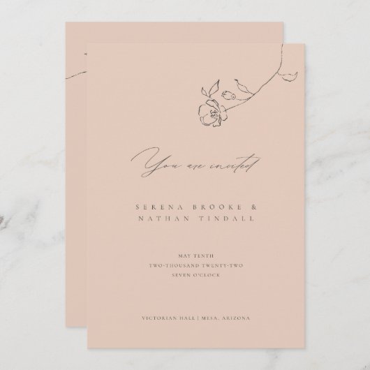 Minimale aangepaste delicate bloem bruiloft uitnod aankondiging (Voorkant / Achterkant)