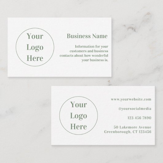 Minimale aangepaste moderne pagina groen wit visitekaartje (Voorkant / Achterkant)