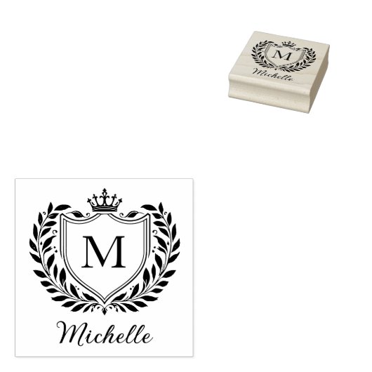 Minimale Aangepaste Monogram Naam Royal Crest Embl Rubberstempel (Gestempeld)