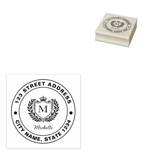 Minimale Aangepaste Monogram Naam Royal Crest Embl Rubberstempel (Gestempeld)