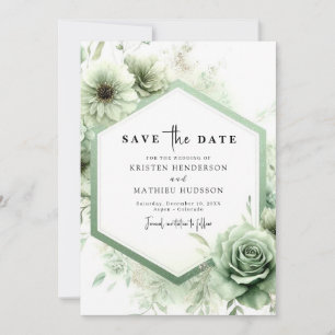 Minimale aangepaste typografie Sage Green Wedding Save The Date