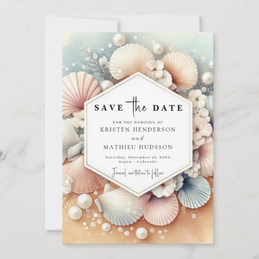 Minimale aardse strand bruiloft save the date (Voorkant)