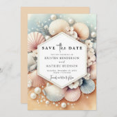 Minimale aardse strand bruiloft save the date (Voorkant / Achterkant)