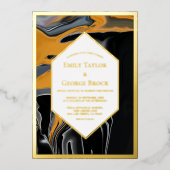 Minimale Abstracte bruiloft met zwarte goudwapenar Folie Uitnodiging (Voorkant)