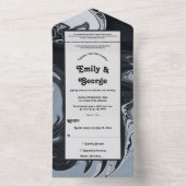 Minimale Abstracte en zwarte bruiloft All In One Uitnodiging (Binnen)