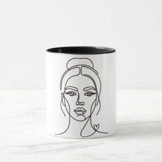 Minimale Abstracte Vrouw Gezichtslijn Kunstmok Mok