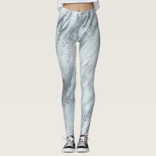 Minimale Abstracte zilvergrijze blauwe marmer Leggings