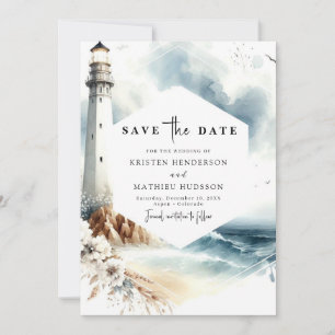 Minimale afdrukbare Whimsy Lighthouse bruiloft Save The Date
