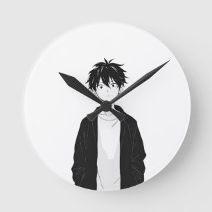 Minimale Anime Jongen Wandklok Ronde Klok
