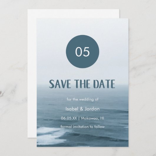 Minimale Art Waves Beach Weddenschap Save the Date (Voorkant / Achterkant)