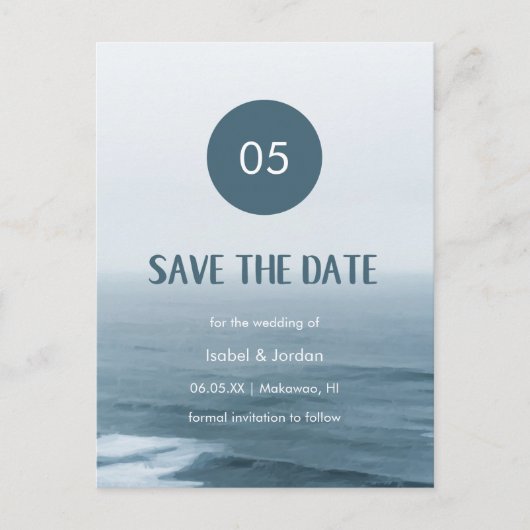 Minimale Art Waves Beach Weddenschap Save the Date Aankondigingskaart (Voorkant)