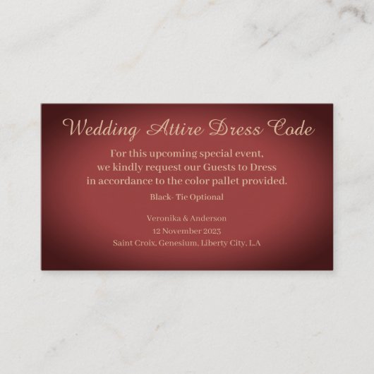 Minimale ATTIRE Dress Code Weddenschap Ceremony Re Informatiekaartje (Voorkant)