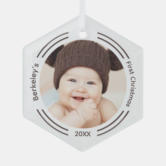 Minimale Baby-foto voor eerste kerstmis Glas Ornament (Voorkant)