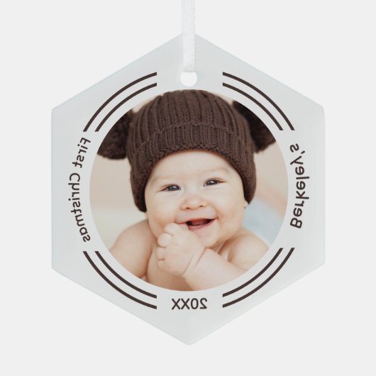 Minimale Baby-foto voor eerste kerstmis Glas Ornament (Achterkant)