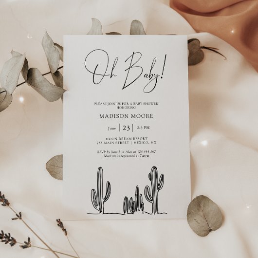 Minimale Baby shower Cactus Line Art woestijn Kaart