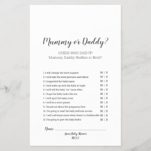 Minimale Baby shower Mummy of Papa Game Flyer
