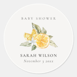 Minimale Baby shower van Lemon Botanische Leafy Bo Ronde Sticker