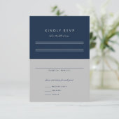 Minimale balk Mitzvah Navy Blue Silver RSVP Kaartje (Staand voorkant)