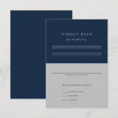 Minimale balk Mitzvah Navy Blue Silver RSVP Kaartje (Voorkant / Achterkant)