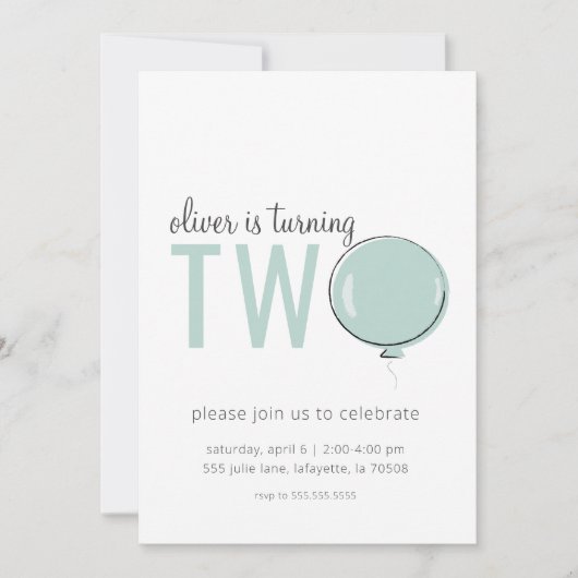 Minimale ballon tweede verjaardag uitnodiging (Voorkant)