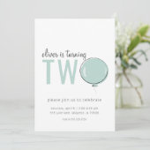 Minimale ballon tweede verjaardag uitnodiging (Staand voorkant)