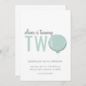 Minimale ballon tweede verjaardag uitnodiging (Voorkant / Achterkant)